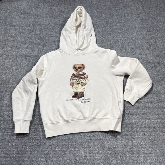 Polo Ralph Lauren Bear Hoodie Womens Small White Holiday Graphic - Picture 1 of 10